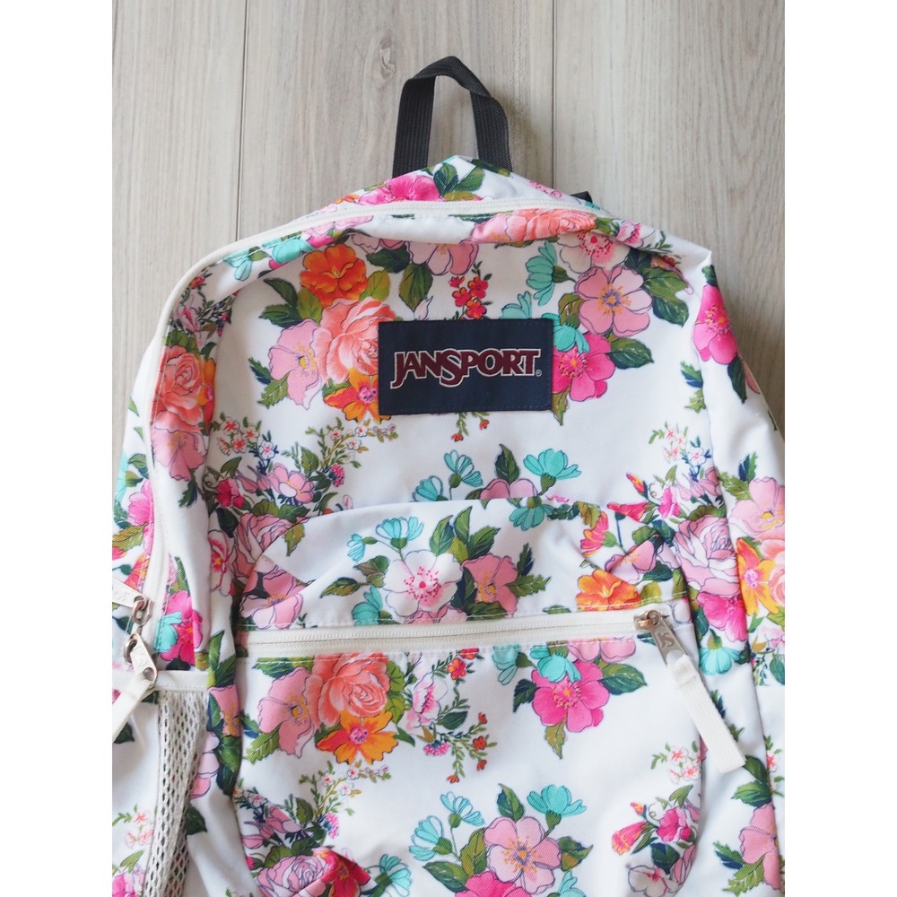JanSport Floral Print White Multi Backpack Cottagecore OS Good School Travel - Picture 3 of 16